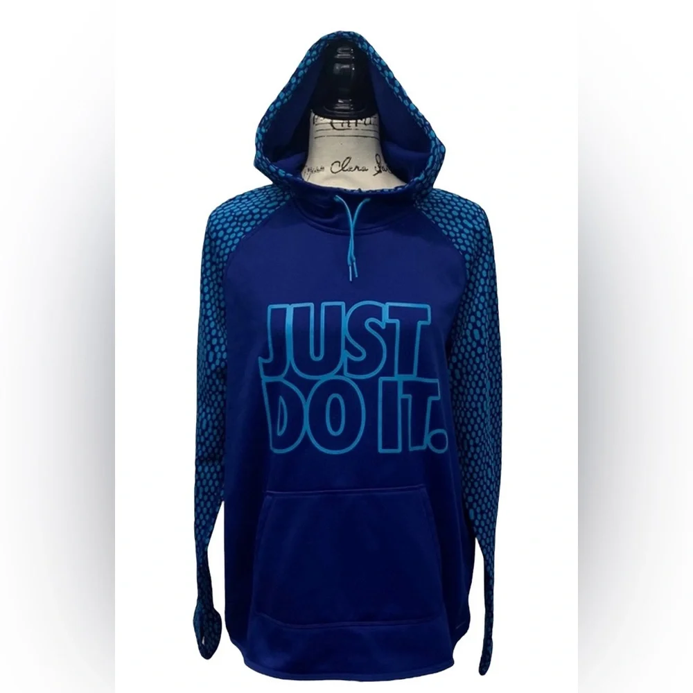 Nike Therma-Fit Women's Blue Aqua Just Do It Pullover Hoodie w/Thumbholes Size L